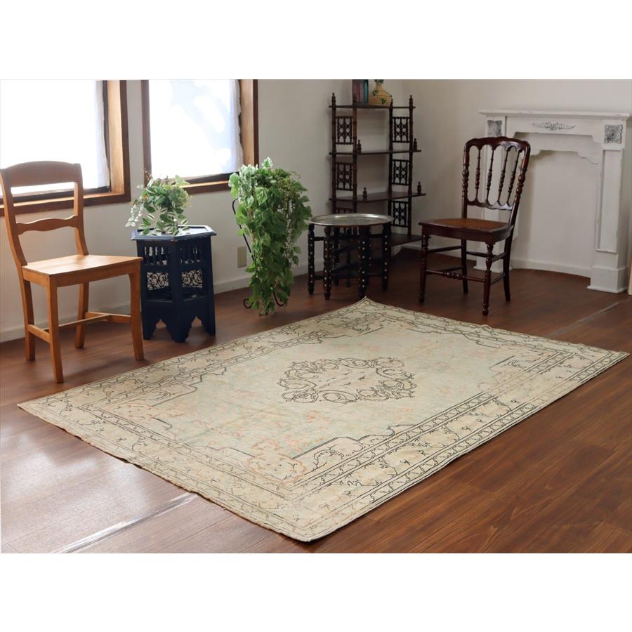 オールドカーペット トルコ絨毯 208x145cm 色褪せたターコイズブルー |  | 01