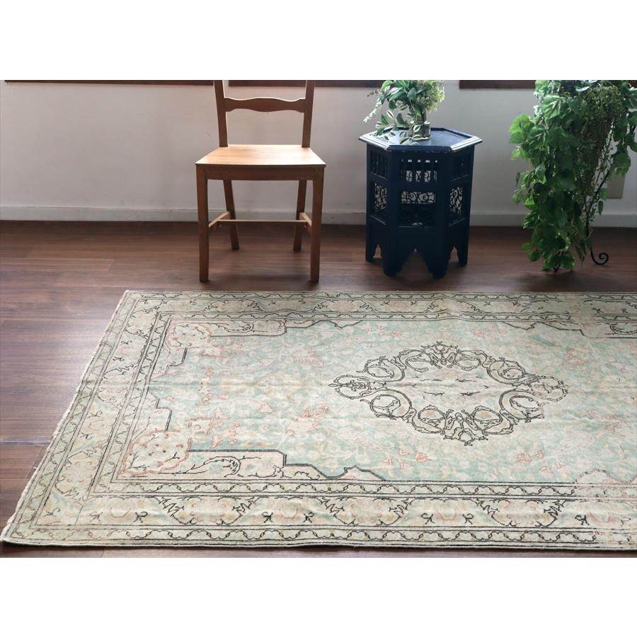 オールドカーペット トルコ絨毯 208x145cm 色褪せたターコイズブルー |  | 02