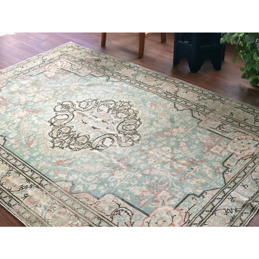 オールドカーペット トルコ絨毯 208x145cm 色褪せたターコイズブルー |  | 06