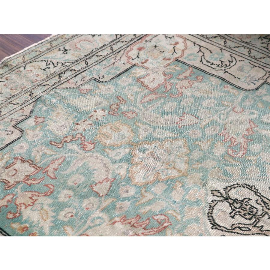 オールドカーペット トルコ絨毯 208x145cm 色褪せたターコイズブルー |  | 07