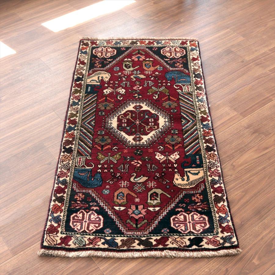 赤い六角メダリオン 141x72cm 部族絨毯 イランの手織りラグ | 