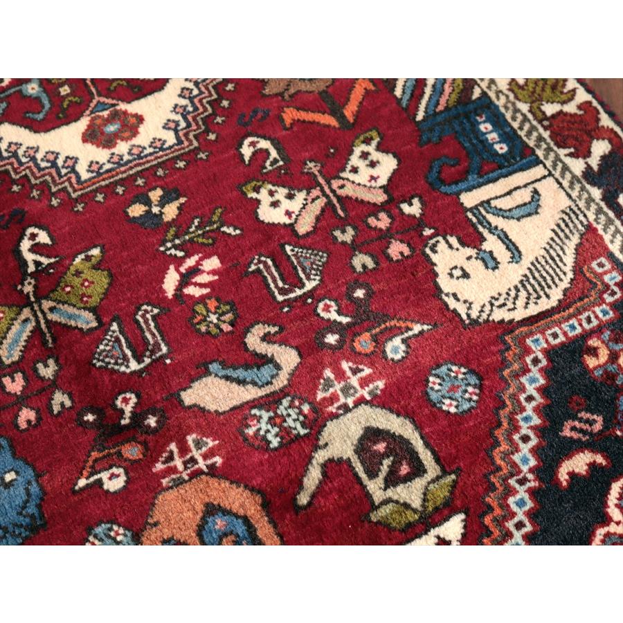 赤い六角メダリオン 141x72cm 部族絨毯 イランの手織りラグ |  | 10