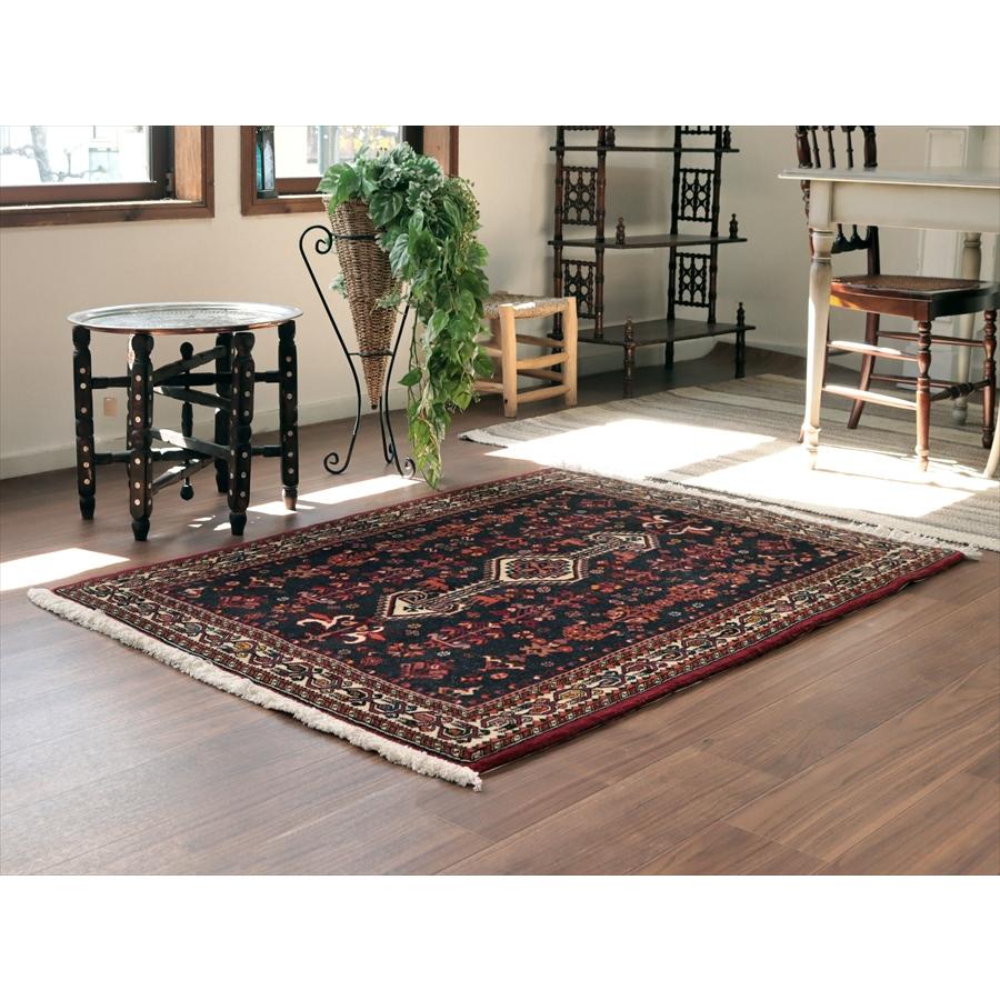 イランの手織りラグ 花と動物 141x105cm ネイビー 部族絨毯 |  | 01