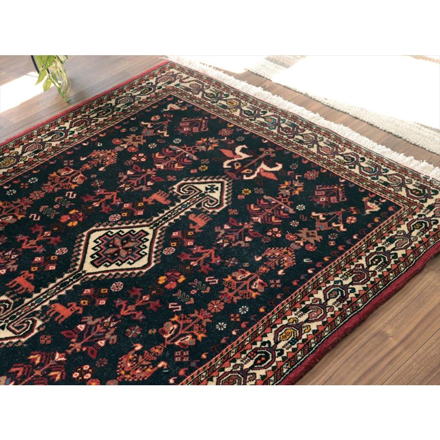 イランの手織りラグ 花と動物 141x105cm ネイビー 部族絨毯 |  | 02