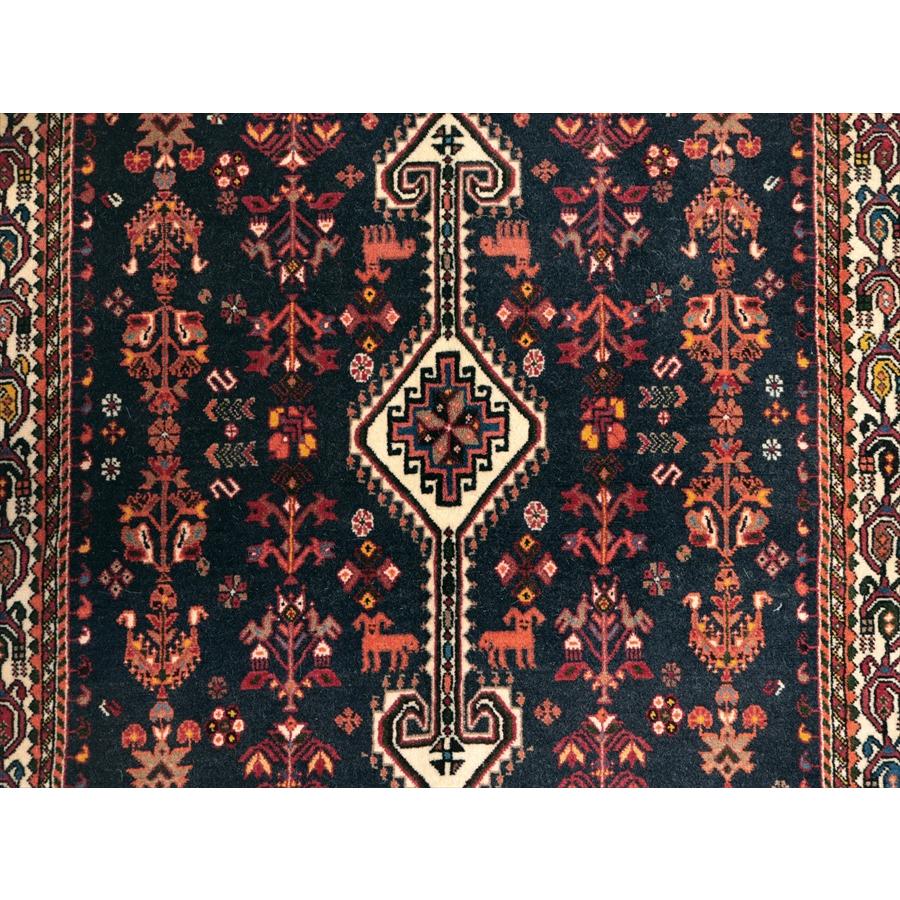 イランの手織りラグ 花と動物 141x105cm ネイビー 部族絨毯 |  | 04