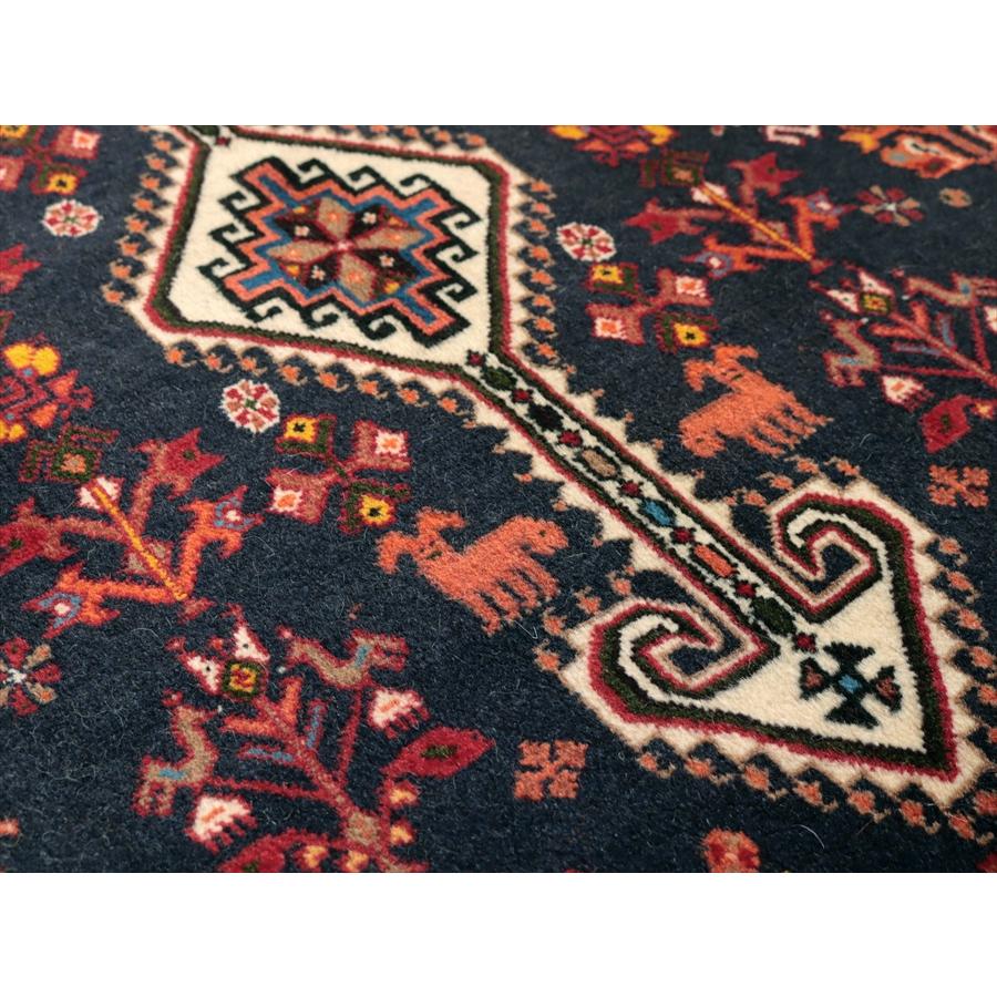 イランの手織りラグ 花と動物 141x105cm ネイビー 部族絨毯 |  | 06