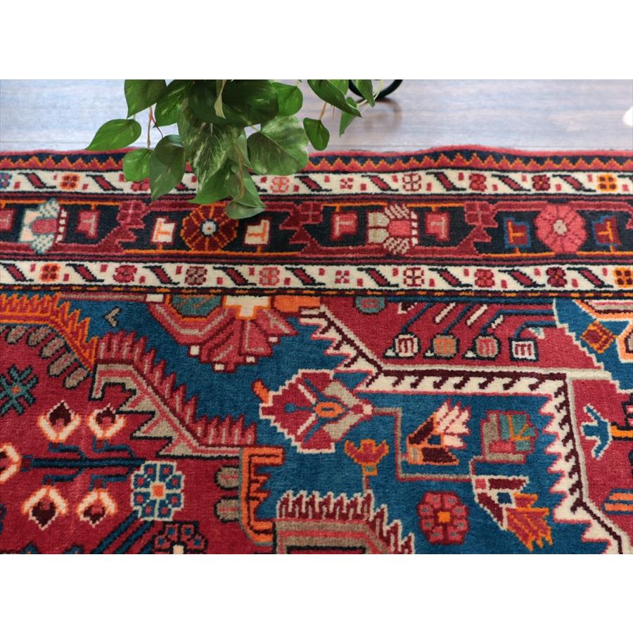 イランの手織りラグ トイセルカン 153x117cm メダリオンと小花 レッド＆ブルー |  | 05