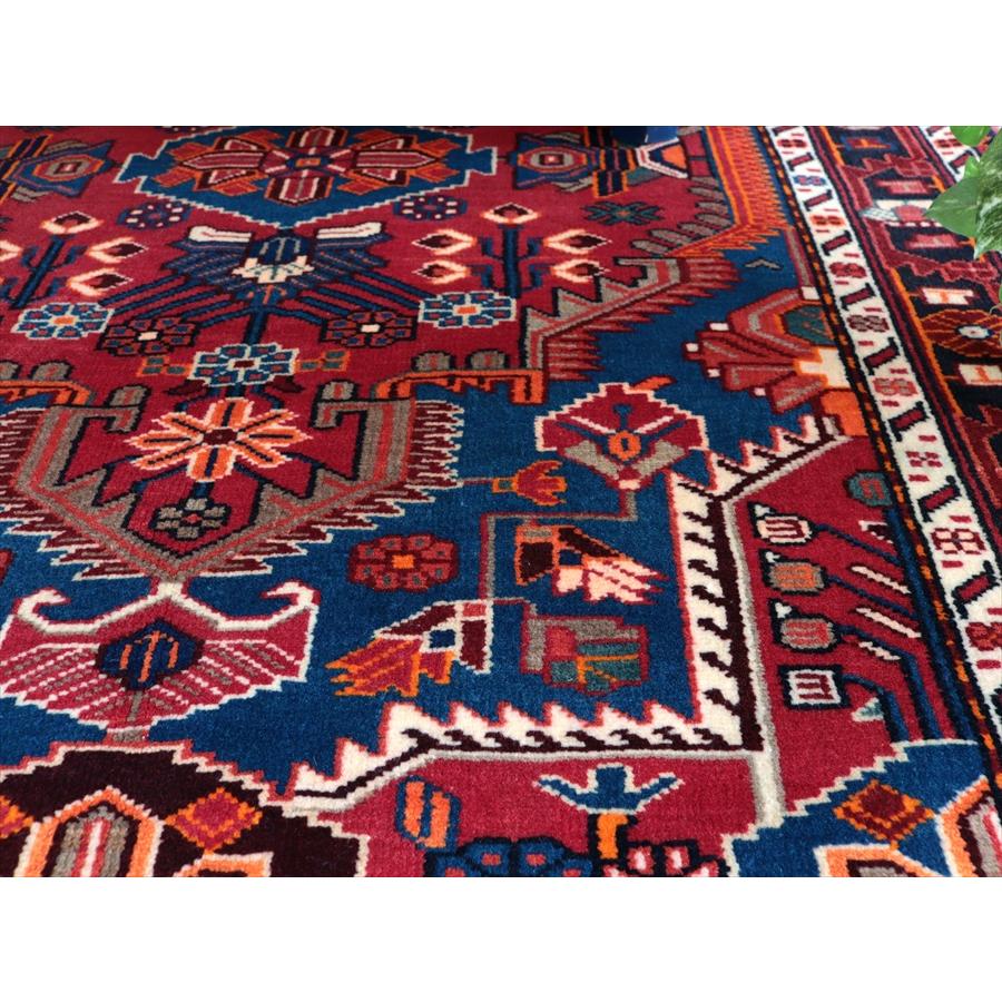 イランの手織りラグ トイセルカン 153x117cm メダリオンと小花 レッド＆ブルー |  | 08