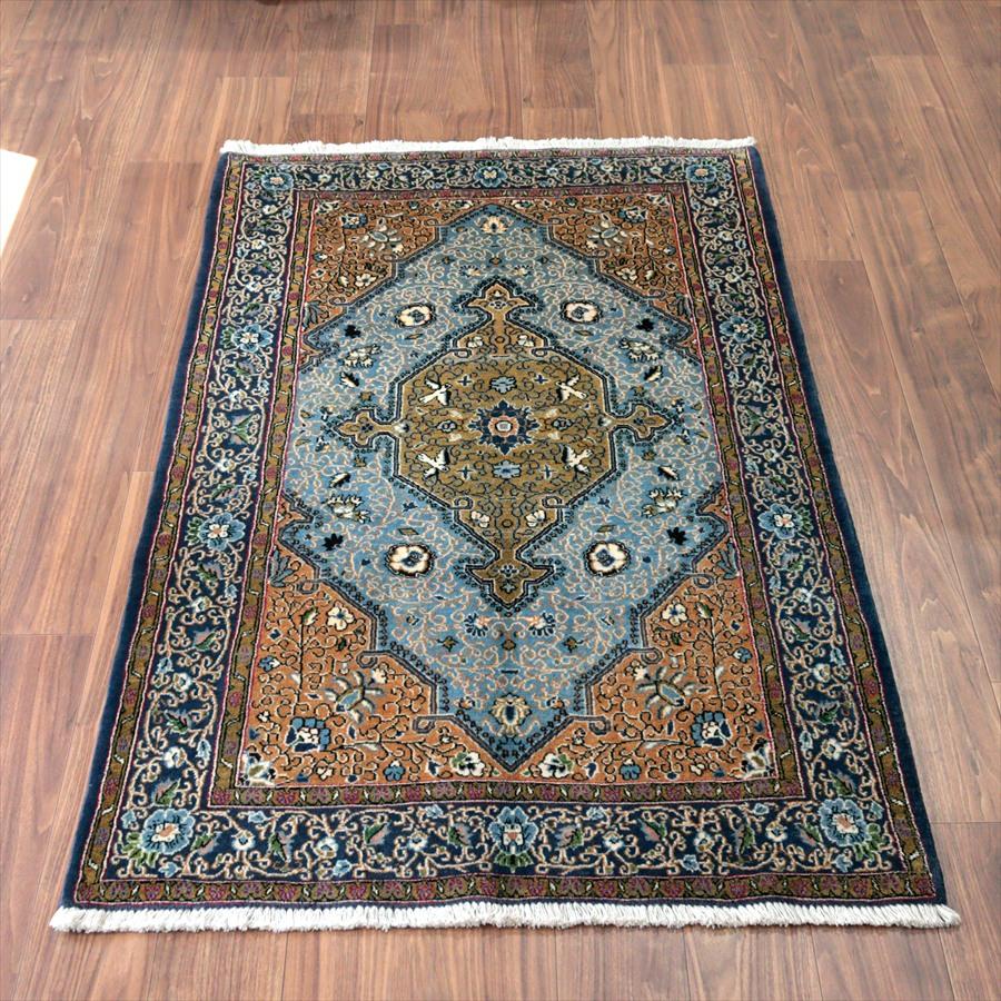 ペルシャ絨毯 シャヘレザー 173x106cm 連なる花模様 ブラウン＆ネイビー 手織りラグ | 