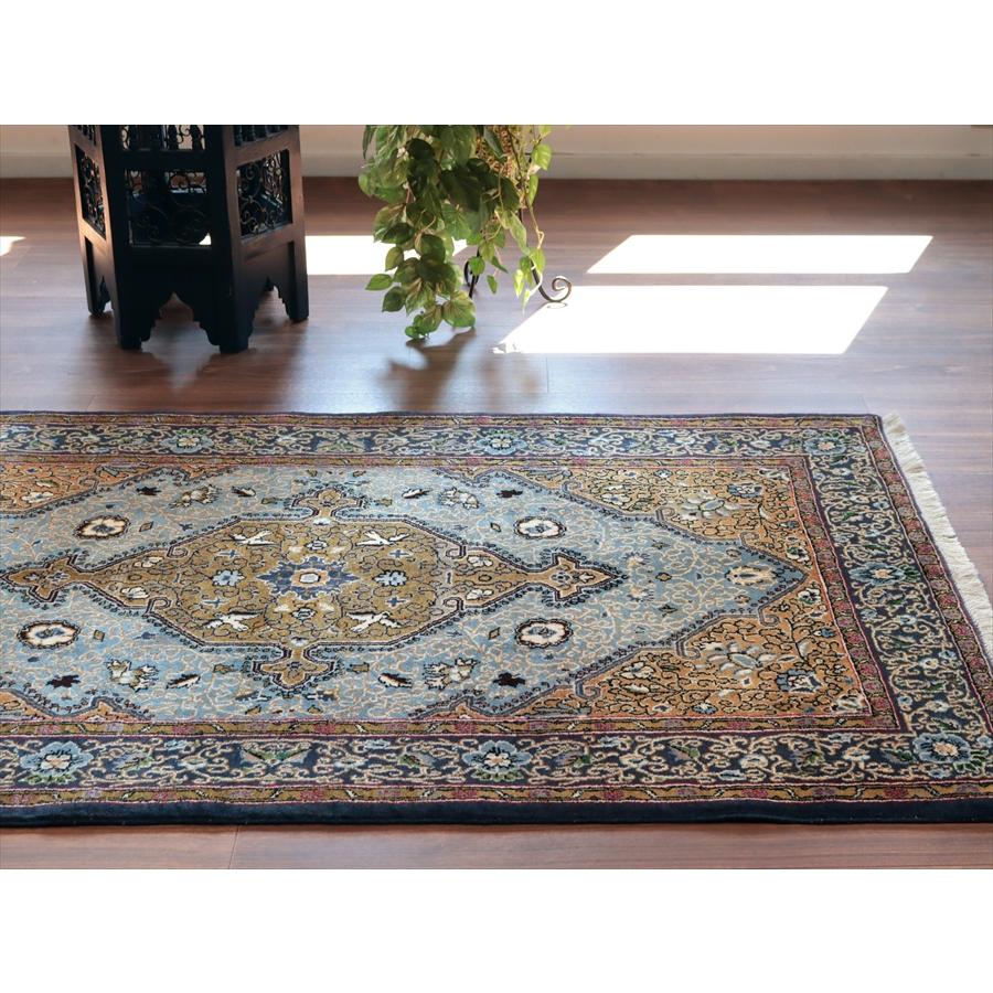 ペルシャ絨毯 シャヘレザー 173x106cm 連なる花模様 ブラウン＆ネイビー 手織りラグ |  | 02