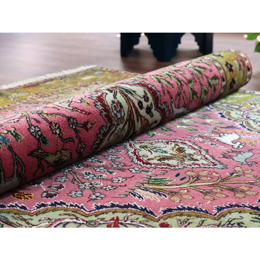 ペルシャ絨毯 タブリーズ 154x99cm 動物と植物 グリーン＆レッド 手織りラグ |  | 11