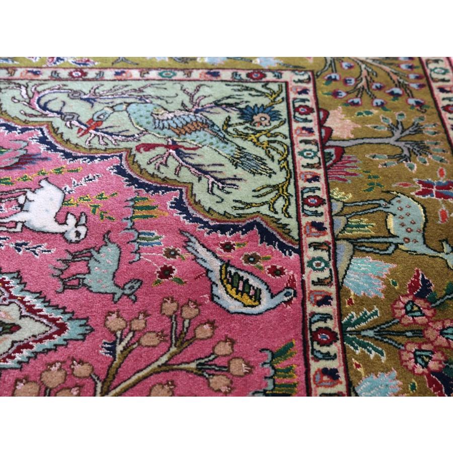 ペルシャ絨毯 タブリーズ 154x99cm 動物と植物 グリーン＆レッド 手織りラグ |  | 12