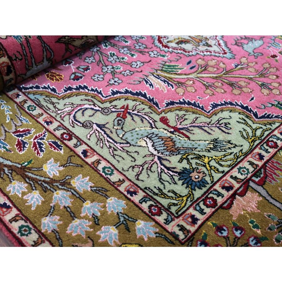 ペルシャ絨毯 タブリーズ 154x99cm 動物と植物 グリーン＆レッド 手織りラグ |  | 13