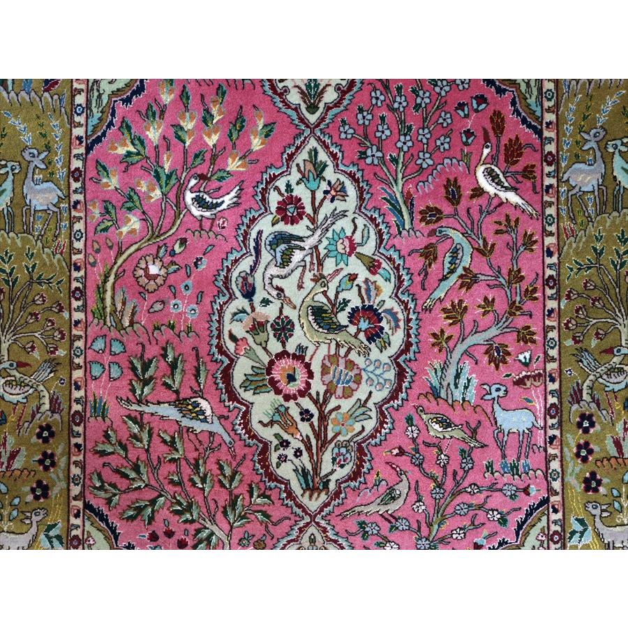 ペルシャ絨毯 タブリーズ 154x99cm 動物と植物 グリーン＆レッド 手織りラグ |  | 04