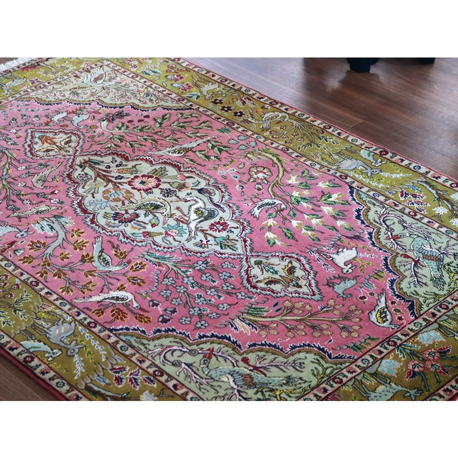 ペルシャ絨毯 タブリーズ 154x99cm 動物と植物 グリーン＆レッド 手織りラグ |  | 05