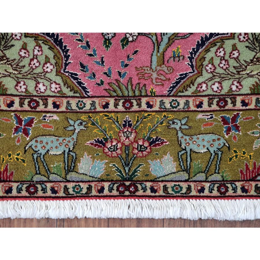 ペルシャ絨毯 タブリーズ 154x99cm 動物と植物 グリーン＆レッド 手織りラグ |  | 06