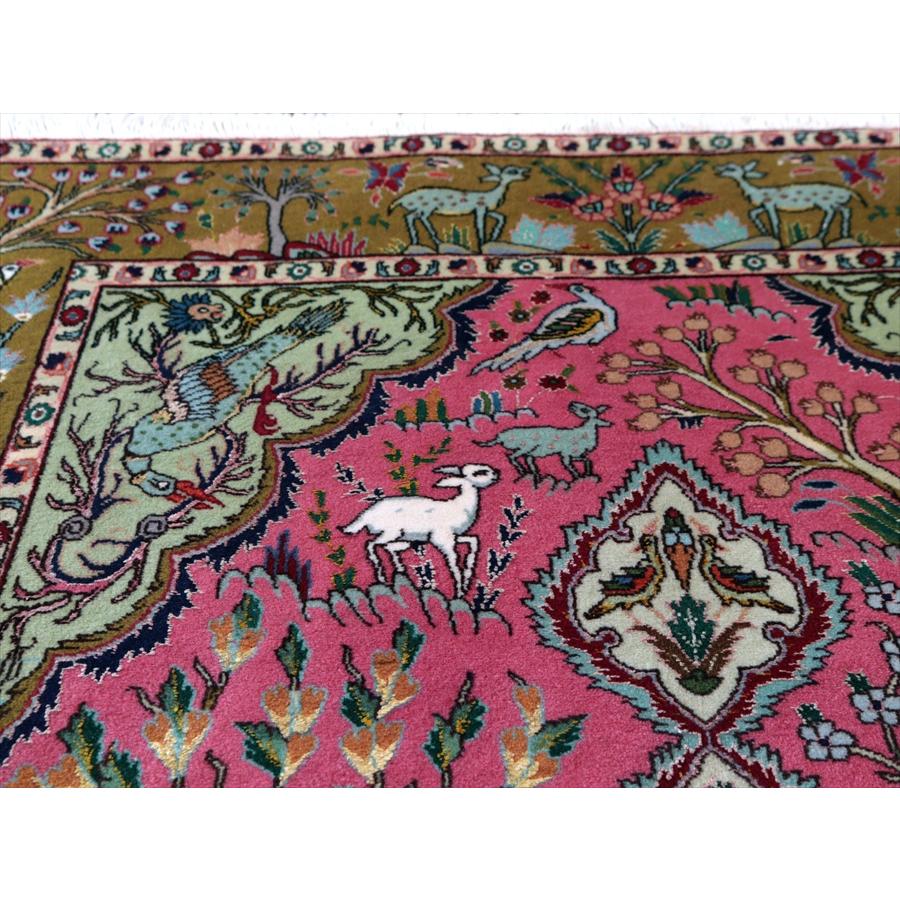 ペルシャ絨毯 タブリーズ 154x99cm 動物と植物 グリーン＆レッド 手織りラグ |  | 08