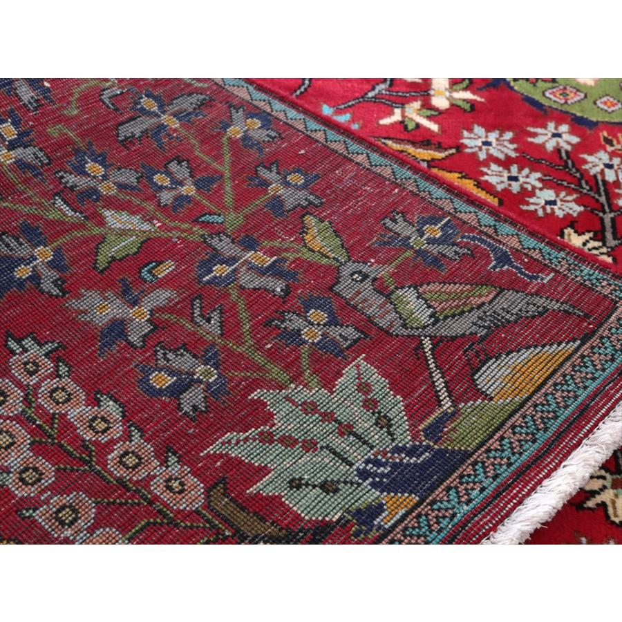 ペルシャ絨毯 タブリーズ 146x100cm 鳥と花々 レッド 手織りラグ |  | 10