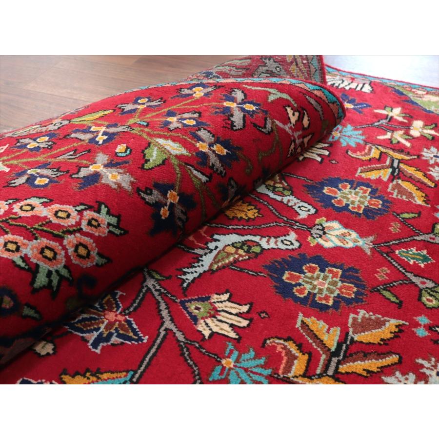 ペルシャ絨毯 タブリーズ 146x100cm 鳥と花々 レッド 手織りラグ |  | 11