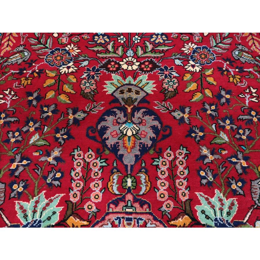 ペルシャ絨毯 タブリーズ 146x100cm 鳥と花々 レッド 手織りラグ |  | 03