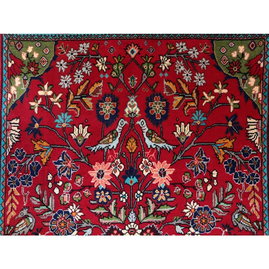 ペルシャ絨毯 タブリーズ 146x100cm 鳥と花々 レッド 手織りラグ |  | 04
