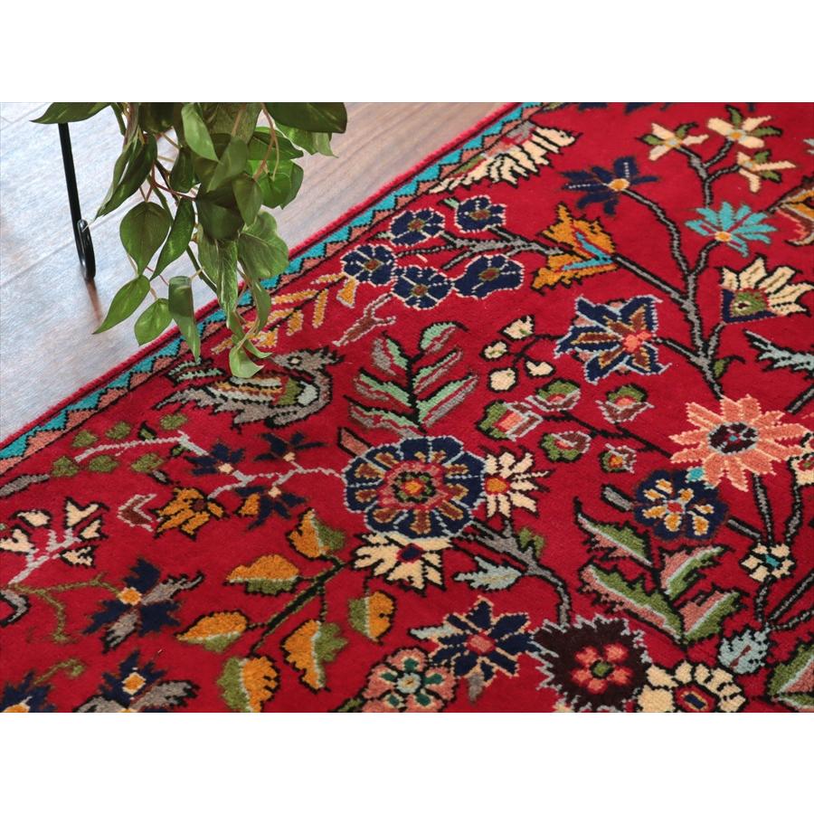 ペルシャ絨毯 タブリーズ 146x100cm 鳥と花々 レッド 手織りラグ |  | 05