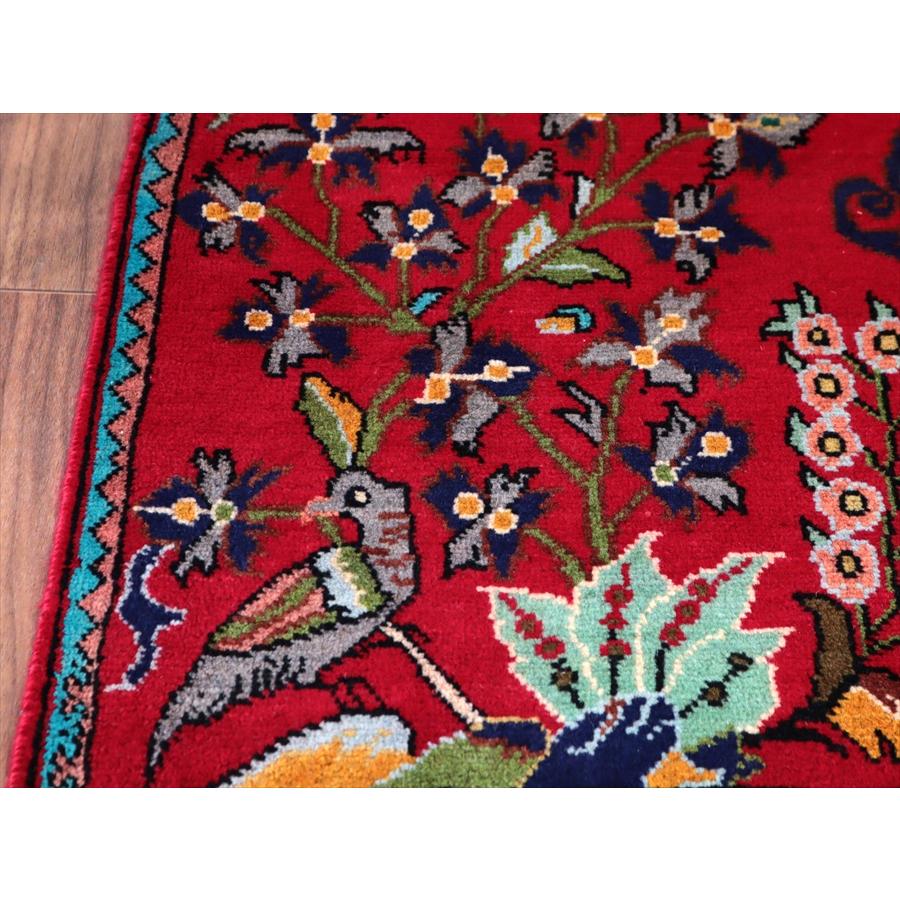 ペルシャ絨毯 タブリーズ 146x100cm 鳥と花々 レッド 手織りラグ |  | 06