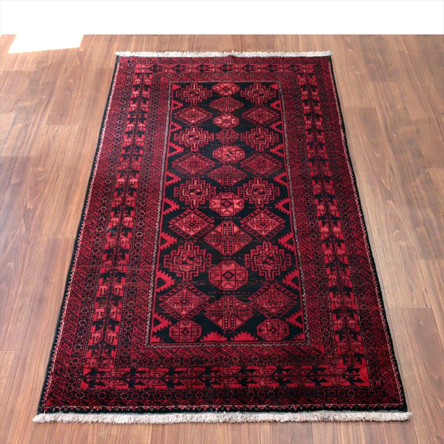 イランの手織りラグ バルーチ 210x110cm 連なる幾何学模様 レッド | 