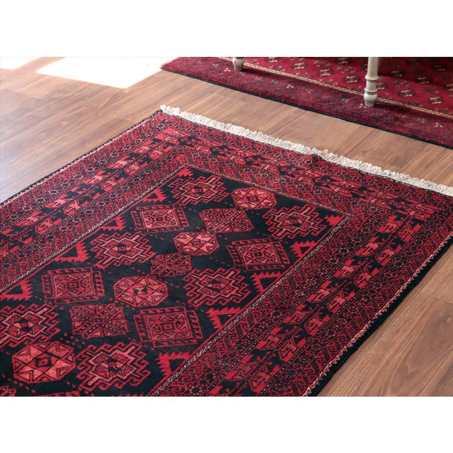 イランの手織りラグ バルーチ 210x110cm 連なる幾何学模様 レッド |  | 02