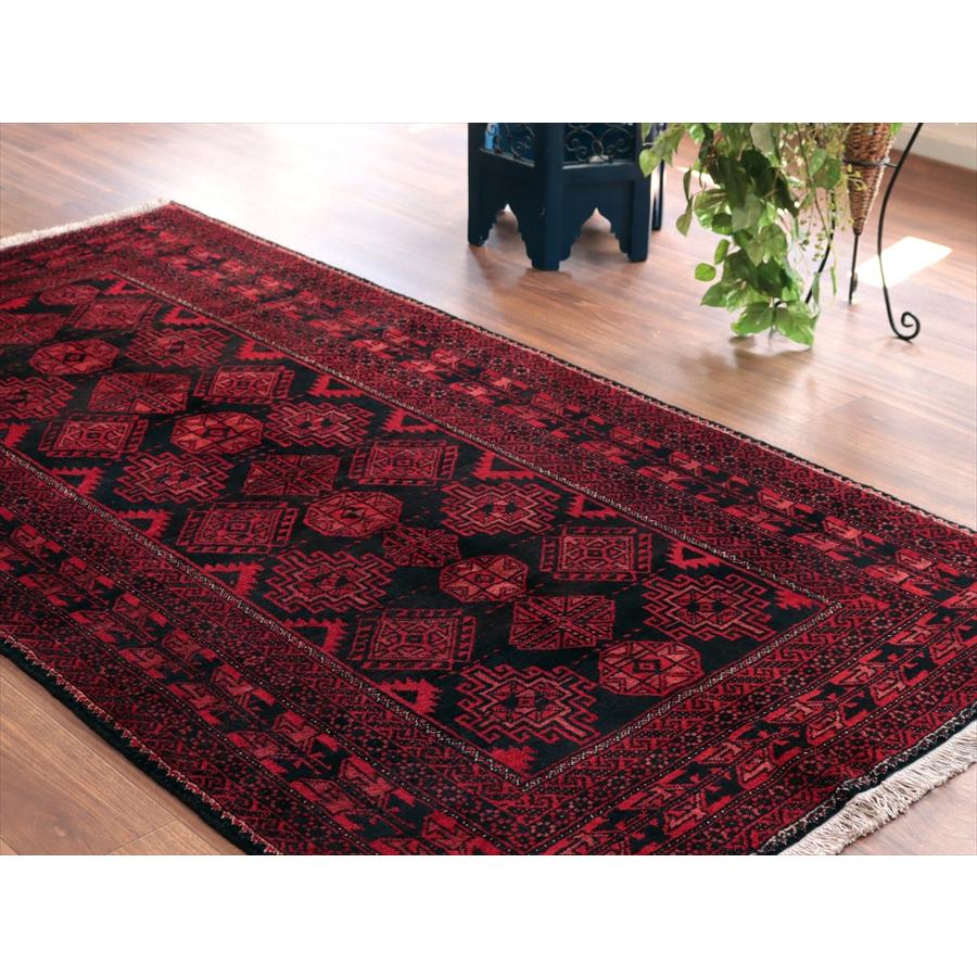 イランの手織りラグ バルーチ 210x110cm 連なる幾何学模様 レッド |  | 05