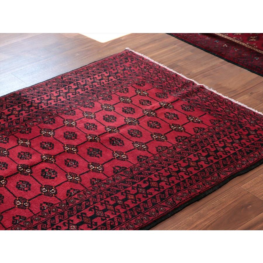 イランの手織りラグ バルーチ 214x115cm 連なる幾何学模様 レッド |  | 02