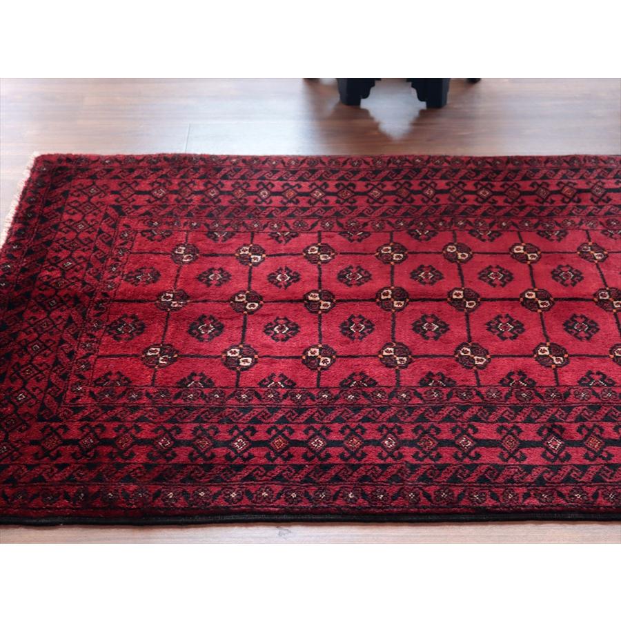 イランの手織りラグ バルーチ 214x115cm 連なる幾何学模様 レッド |  | 03