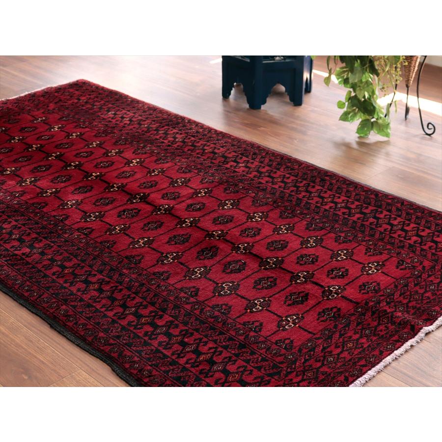 イランの手織りラグ バルーチ 214x115cm 連なる幾何学模様 レッド |  | 05