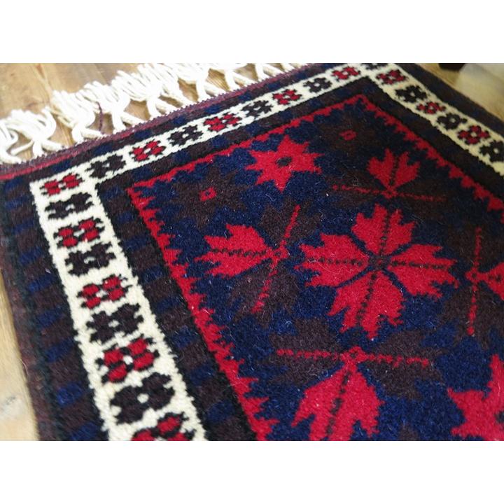 トルコ絨毯/ミニサイズカーペット41×40cmヤージベディル 赤と紺