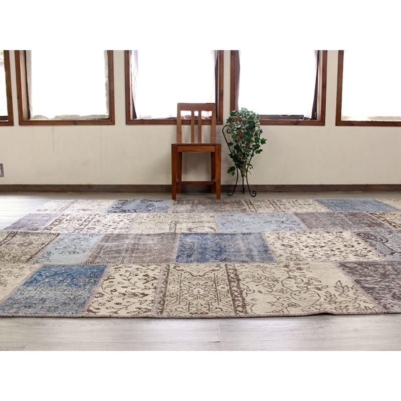 リサイクル・パッチワークラグ 303x200cm アイボリーベージュ・ペールブルー |  | 10