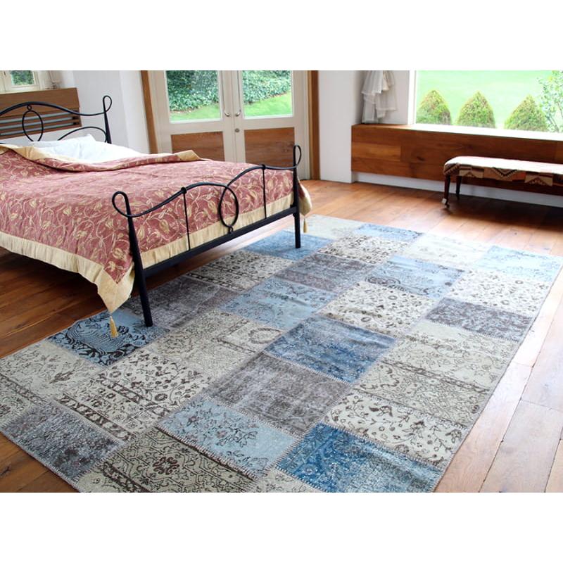 リサイクル・パッチワークラグ 303x200cm アイボリーベージュ・ペールブルー |  | 02