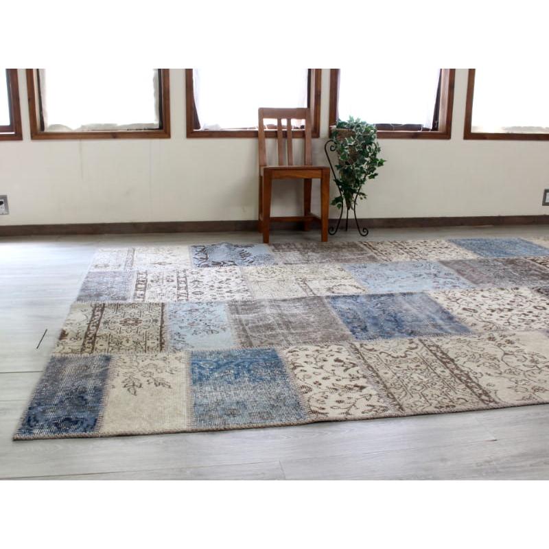 リサイクル・パッチワークラグ 303x200cm アイボリーベージュ・ペールブルー |  | 03