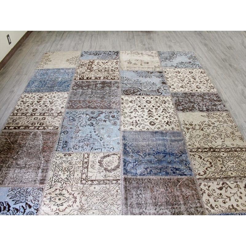 49×100 グレイ×ボタニカル　大人パッチワーク　トルコヴィンテージラグ 49×100 グレイ×ボタニカル 大人パッチワーク トルコヴィンテージラグ