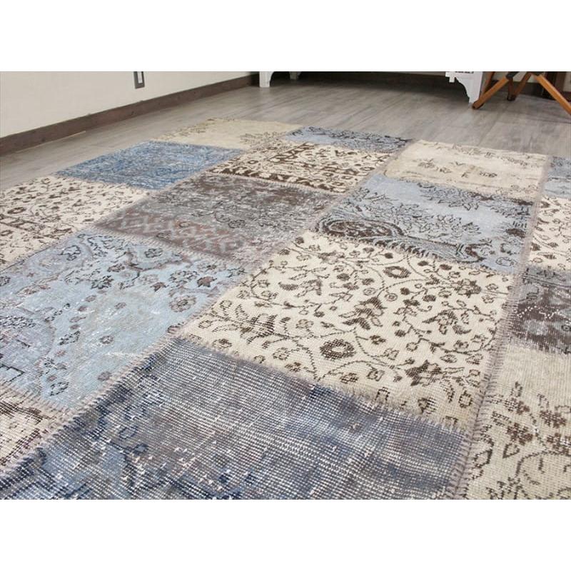 リサイクル・パッチワークラグ 303x200cm アイボリーベージュ・ペールブルー |  | 08