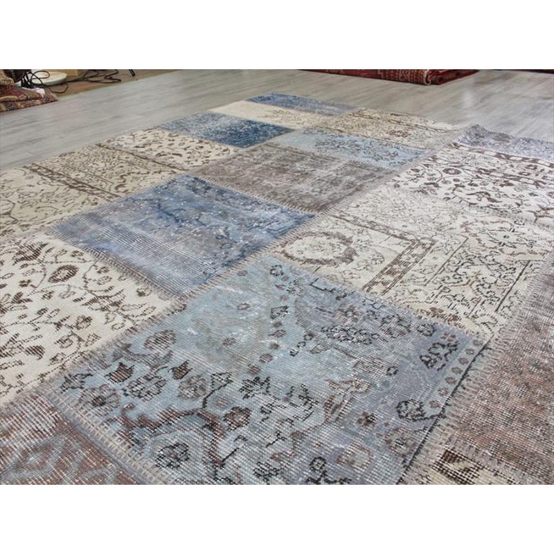 リサイクル・パッチワークラグ 303x200cm アイボリーベージュ・ペールブルー |  | 09