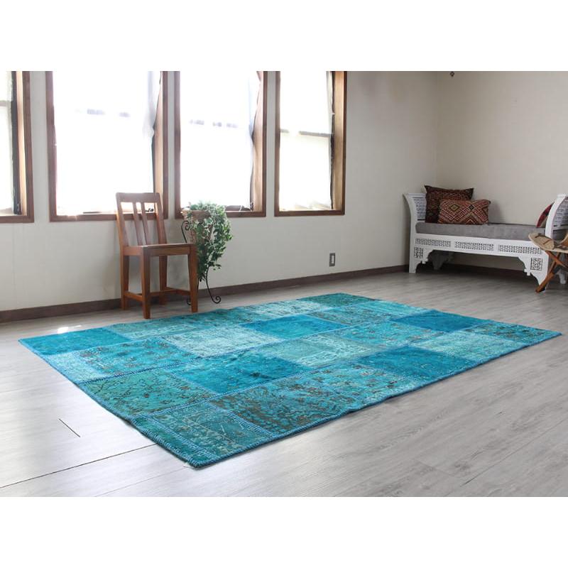 リサイクル・パッチワークラグ 243x171cm ブルーグリーン/カリヨラサイズ |  | 01