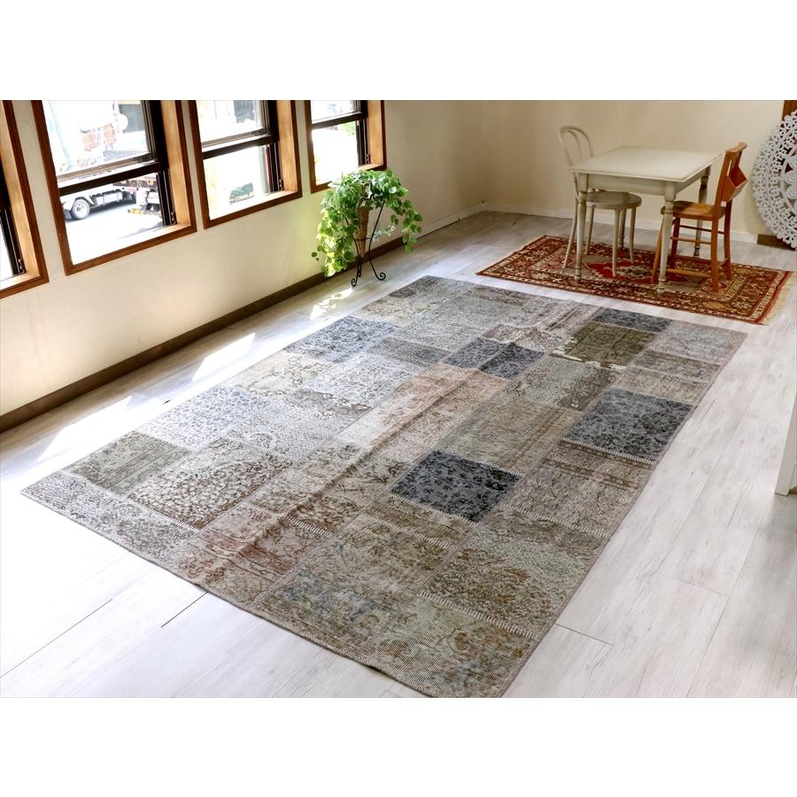 リサイクルパッチワークラグ トルコ製 オーバーダイ 300x203cm グレー