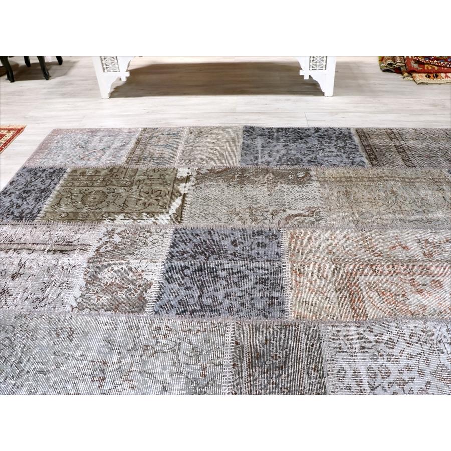 リサイクルパッチワークラグ トルコ製 オーバーダイ 300x203cm グレー