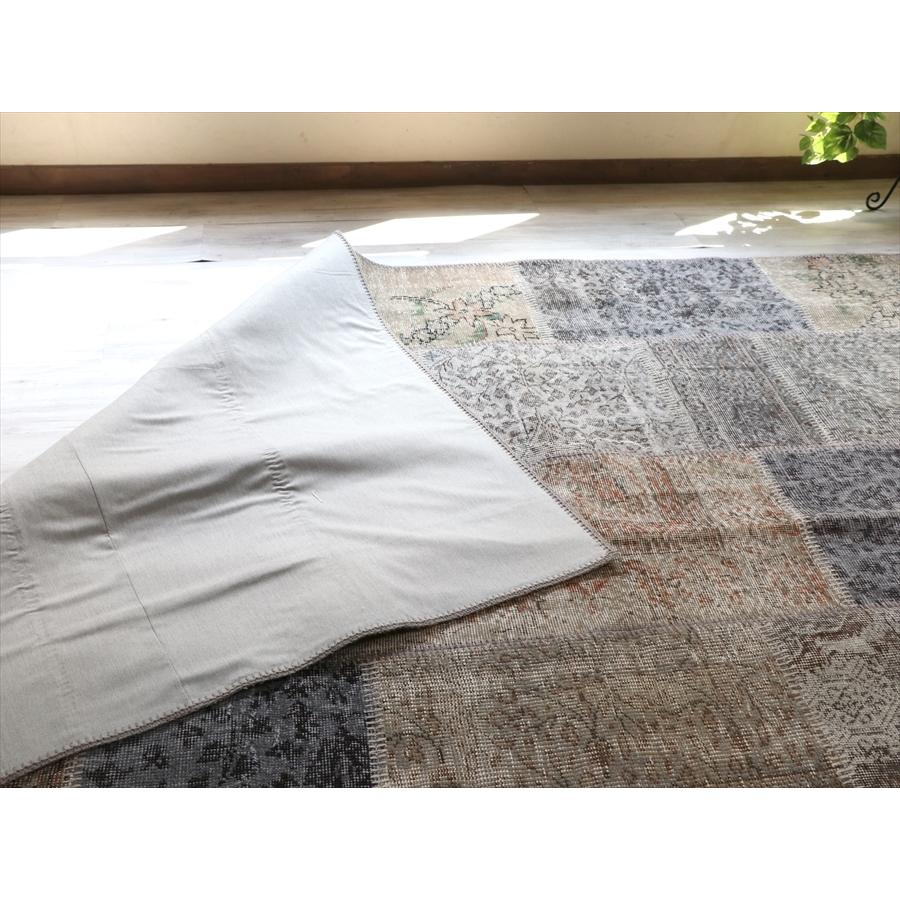 リサイクルパッチワークラグ トルコ製 オーバーダイ 300x203cm グレー