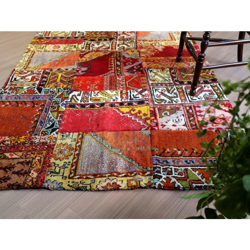 ヴィンテージトライバルラグ 149×200 パッチワーク民族柄手織りカーペット