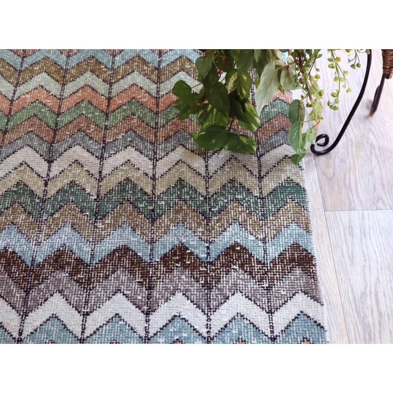オーバーダイド ヴィンテージラグ ジグザグのデザイン 228x126cm トルコ手織り絨毯 アップサイクル |  | 04