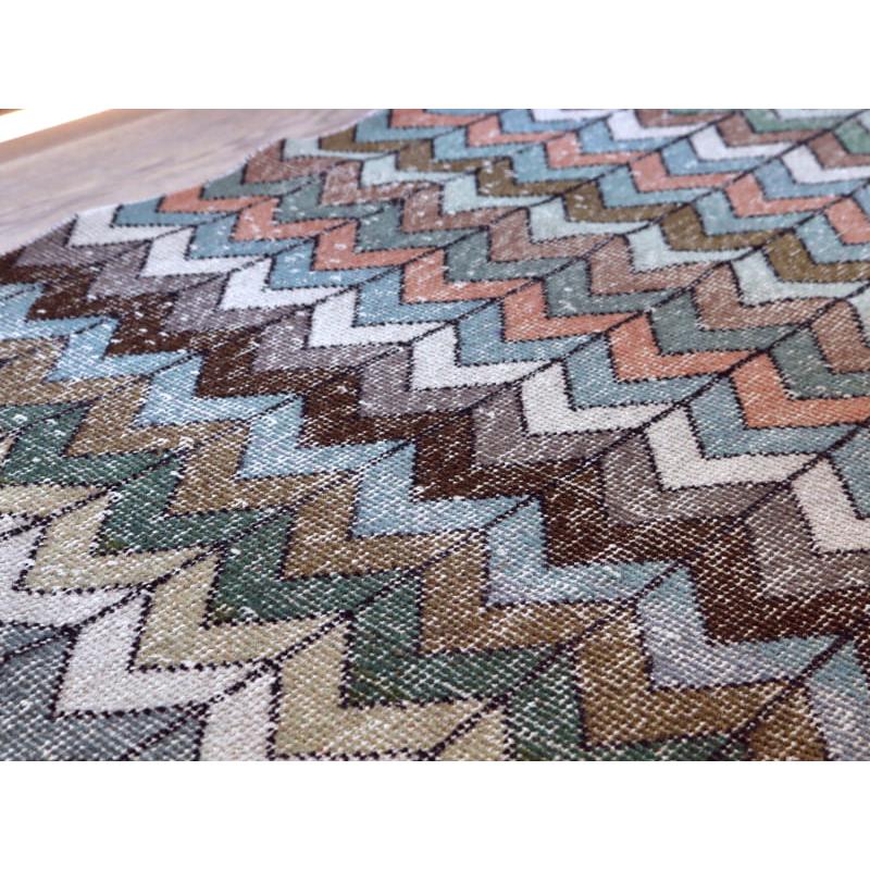 オーバーダイド ヴィンテージラグ ジグザグのデザイン 228x126cm トルコ手織り絨毯 アップサイクル |  | 05