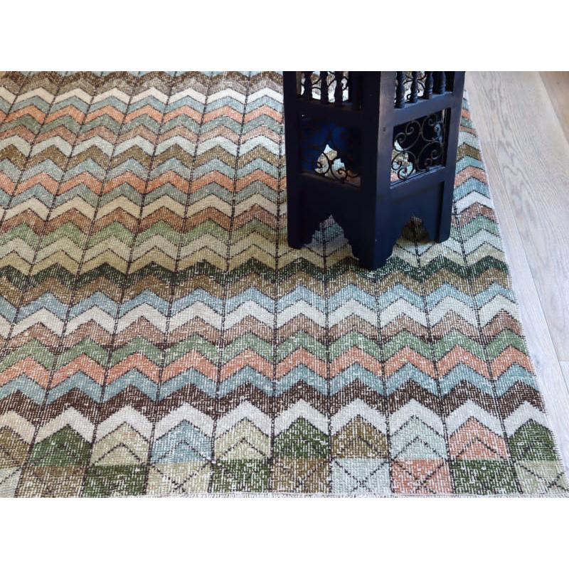 オーバーダイド ヴィンテージラグ ジグザグのデザイン 228x126cm トルコ手織り絨毯 アップサイクル |  | 07