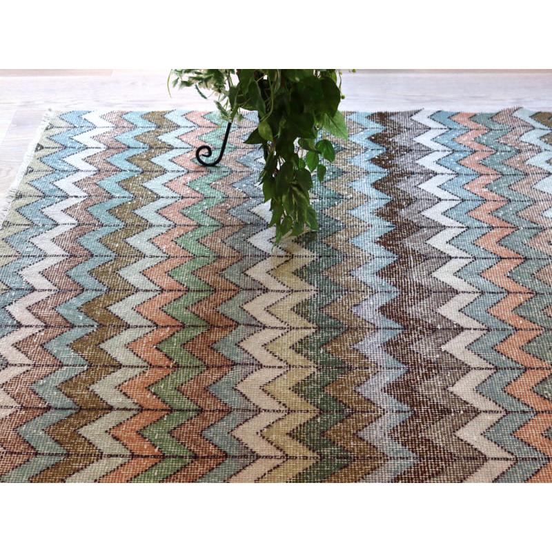 オーバーダイド ヴィンテージラグ ジグザグのデザイン 228x126cm トルコ手織り絨毯 アップサイクル |  | 08