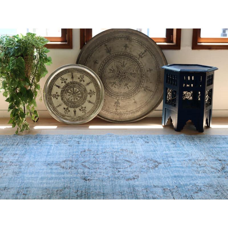 オーバーダイド ヴィンテージラグ ライトブルー 220x110cm トルコ手織り絨毯 アップサイクル |  | 02